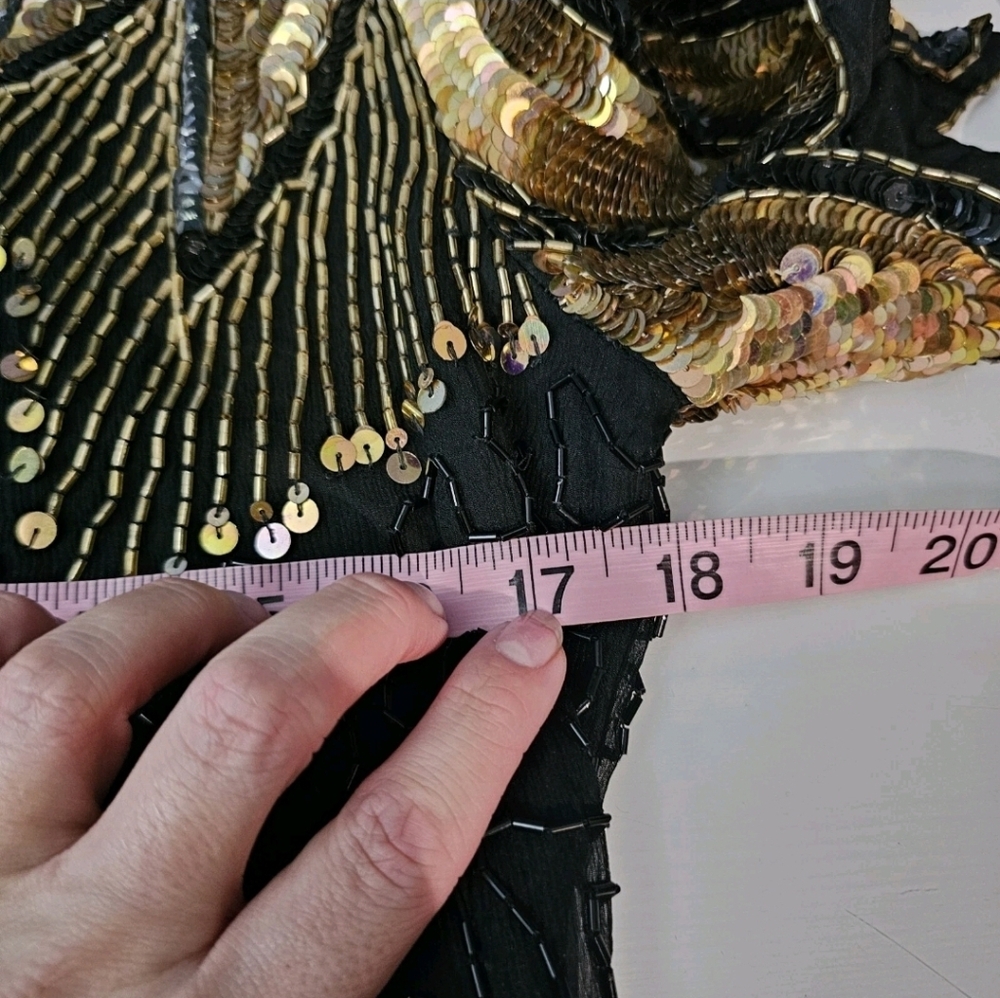 Vintage Black Dress with Gold Sequin Shoulder Detail - Picture 9 of 12